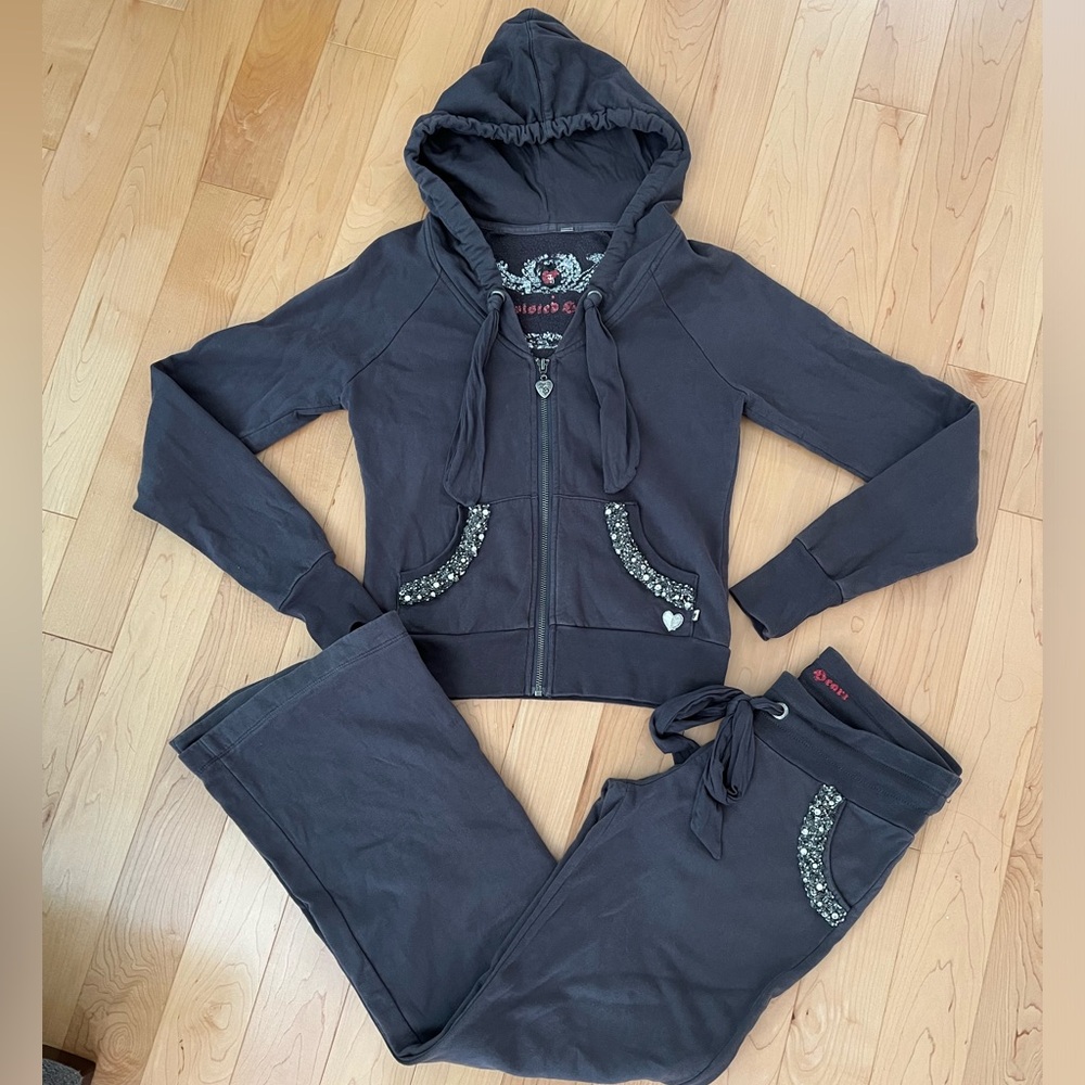 TWISTED HEART Black Embellished Hoodie & Jogger Set